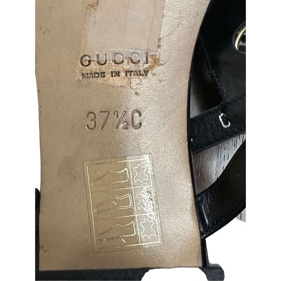GUCCI Black Leather Slingback T Strap Sandals Size 71/2 - Picture 5 of 9